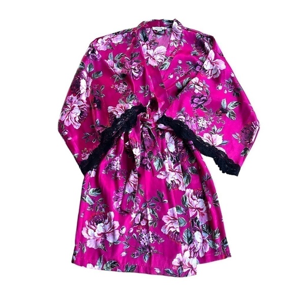 IN Bloom Fuchsia Floral Robe US XS-S - Picture 3 of 7